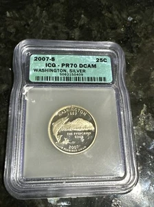 2007-S WASHINGTON SILVER PROOF STATE QUARTER ICG PR70DCAM - Picture 1 of 3