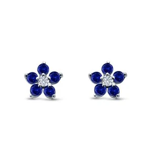 6mm Cluster Flower Stud Earrings Simulated Blue Sapphire CZ Sterling Silver 925 - Picture 1 of 5