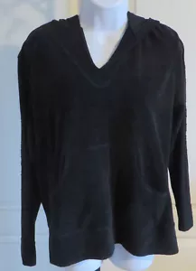 Womans Spa by Chicos Terry Filigree Lace Sleeve Black Top Hoodie NWT Size 1 - Picture 1 of 5