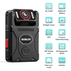BOBLOV M7Pro 4K GPS Body Camera with Audio 180 Rotate Police Camcorder 128GB - Picture 1 of 17