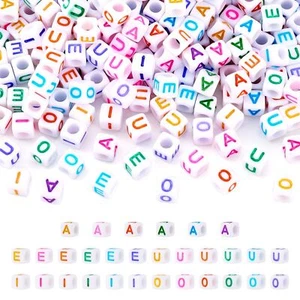 500Pcs 6mm Vowel Letter Acrylic Beads Cube Alphabet Plastic Beads Colorful Pl... - Picture 1 of 7