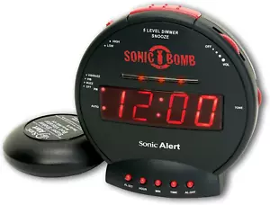 Sonic Bomb Dual Extra Loud Alarm Clock with Bed Shaker, Black | Vibrating, Heav - Picture 1 of 12