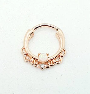 Stainless steel rose gold Ring daith Helix Cartilage Piercing CLICKER CZ crystal - Picture 1 of 2