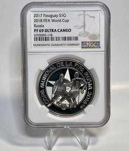 NGC PF69 🇵🇾 Paraguay 2017 FIFA World Cup Russia Silver Guarani Almost Perfect - Picture 1 of 2