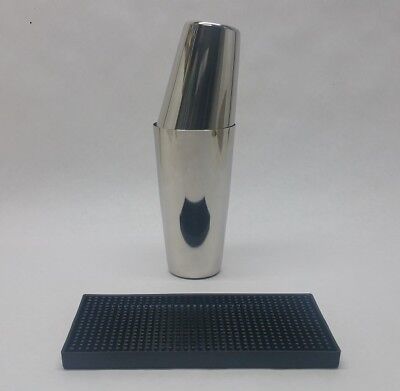 3 PC. BAR COCKTAIL SHAKER & SPILL MAT Kit Stainless Steel Set Boston Mixing Tin • 29.95$