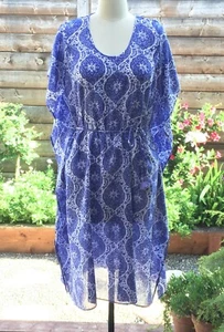 Anokhi Blue & White Buta Mini Kaftan, 100% Cotton, One Size For All - Picture 1 of 1