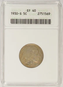 1930-S Buffalo Nickel 5c ANACS EF40 XF40 2751569 - Picture 1 of 4