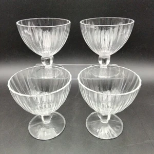 Set of 4 Clear Glass Ribbed Ice Cream Sherbert Dessert Stemmed Cups 2 - 3 Scoops - Picture 1 of 8