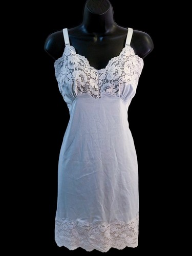 VALENTINO Camicia da notte donna vintage blu chiaro bianco pizzo lingerie abito slip taglia US 36 S