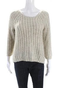 Suéter Suéter Top Tejido y Anudado Para Mujer Beige Lentejuelas Cuello Redondo Talla M - Imagen 1 de 4