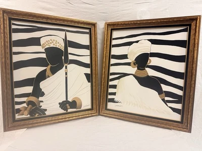 IMPRESIONANTE conjunto a juego - arte en lienzo silueta afrocéntrica de J. Bennett Foto 1 de 4