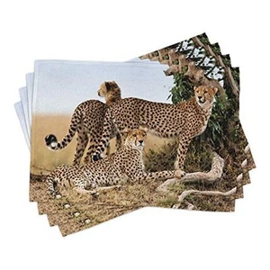 Africa Place Mats Set of 4, Cheetahs Mother and 2 Placemat 4 pcs Black Tan - Picture 1 of 7