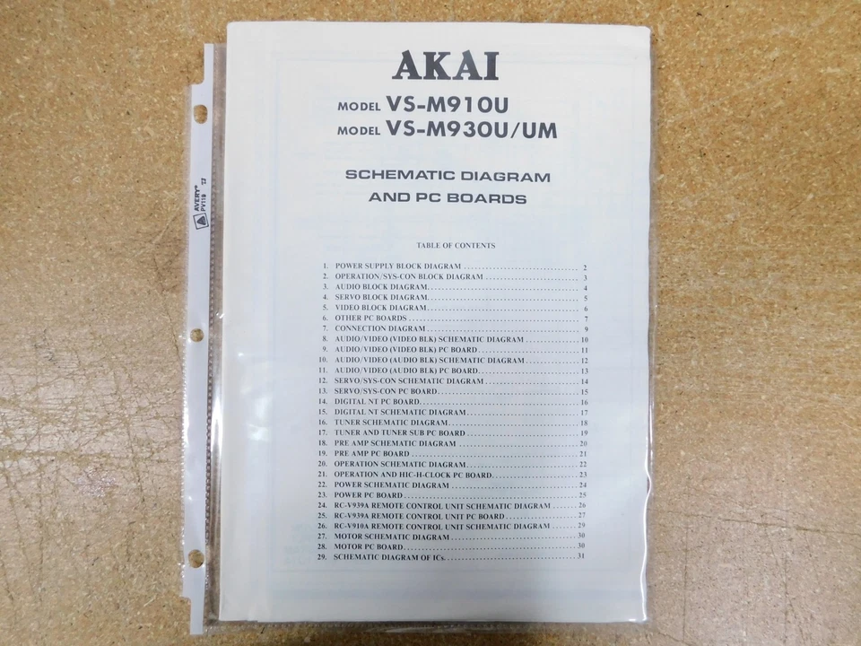 Akai VS-M910U VS-M930UM Video Cassette Recorder Schematic (original) - Image 1 of 1