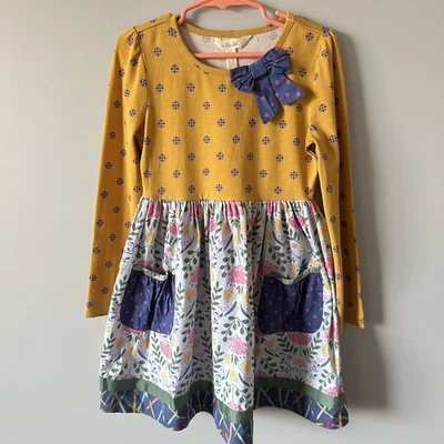 Matilda Jane 6 Choose Your Own Path Gold Star Pencil Dress Mustard Yellow Floral - Image 1 of 4