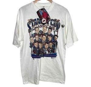 Vintage Deadstock 1996 Stanley Cup Avs Caricature White Cotton Tee Sz L BLEMISH - Picture 1 of 10