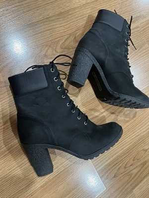 Timberland Mujer Botas de Cuero con Cordones NEGRAS Talla 9 con Tacón Alto Foto 1 de 4