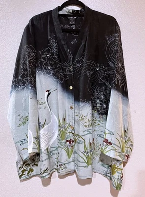 Elegante Blusa Citron Santa Mónica Arte Para Usar Seda Abotonada Grúas 3X Foto 1 de 4