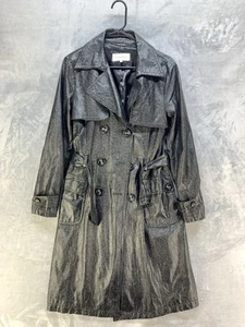 Calvin Klein Genuine Leather Trench Coat Women S Black Classic Elegant Retro - Picture 1 of 7