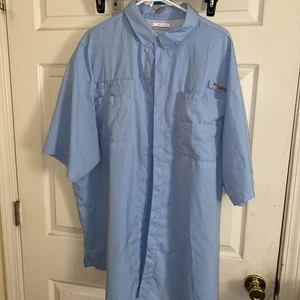 Columbia Hemd Herren Gr. 2XL Tall 2XT PFG Blau Angeln Button Down Kurzarm - Bild 1 von 4