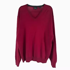 JOS A Bank Burgundy Red Sweater 100% Merino Wool Long Sleeve V-Neck Classic SzXL - Picture 1 of 5