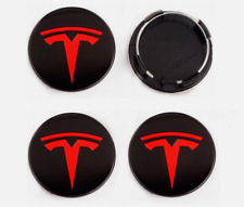 4x56mm For Tesla Car Wheel Center Caps Hubcaps Rim Caps Emblems Black Red