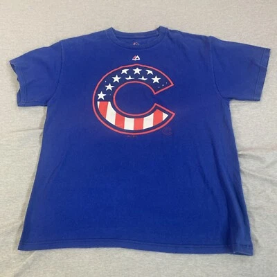Camisa masculina Chicago Cubs tamanho G azul estrelas e listras bandeira americana majestosa liga principal de beisebol - Imagem 1 de 4