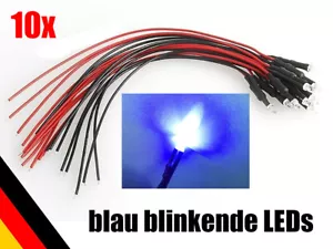 10 Stück LED 3mm Blau klar Blinkt Flash 6-12V fertig verkabelt Modellbau H0 - Picture 1 of 5