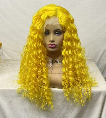 Yellow Deep Wave Long Lace Front Synthetic Hair Cosplay Full Wig for Women USA - Image 1 of 4
