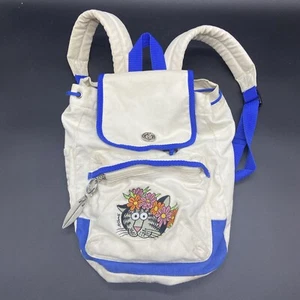 Vtg B. Kliban Mini Backpack Bag Canvas Turn Lock Cat White Pouch Cotton J.K - Picture 1 of 15