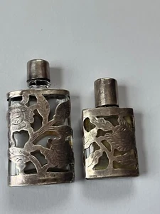 Lot of 925 Mexico Marked Etched Cut-Out Floral Silver Decorated Small Perfume Bo - Imagen 1 de 8