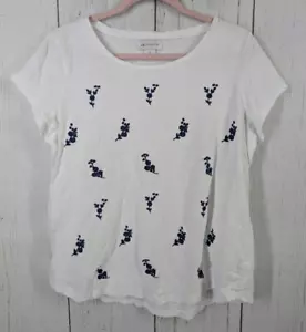 Liz Claiborne Größe Large weiß blau Blumenmuster Damen Kurzarm Baumwolle Top - Bild 1 von 7