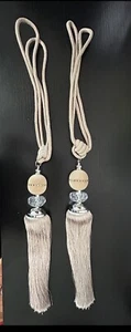 Tan Crystal Bead Top Window Curtain Drapery Tassel Rope/Cord Tie Back Holdback - Picture 1 of 3