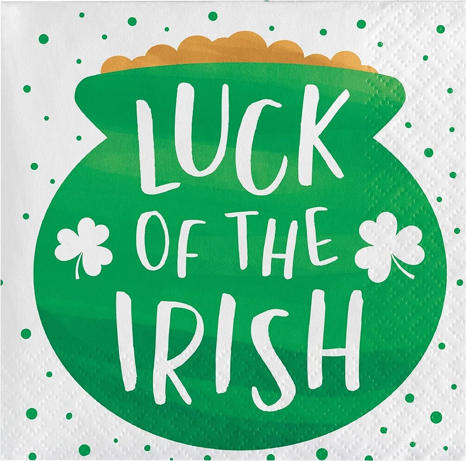 Irish Shamrocks St. Patrick's Day Party Paper Beverage Napkins LUCK OF THE IRISH - Image 1 of 1