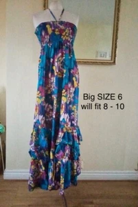 Next Long Summer Dress 6 maxi frills floral blue multi tiers cotton shirred top - Picture 1 of 10