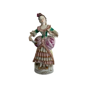 Antique German Dresden? Lace Victorian Lady With Fan 9.5" Figurine - Nice!! - Picture 1 of 5