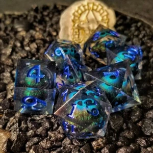 Sage's Eye of the Beast Jiggling Blue Liquid Core Polyhedral Dice Set Dnd RPG - Picture 1 of 10