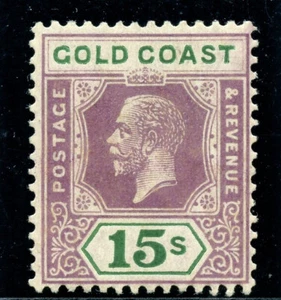 Gold Coast 1924 KGV 15s dull purple & green (Die II) MLH. SG 100a. Sc 94a. - Picture 1 of 2