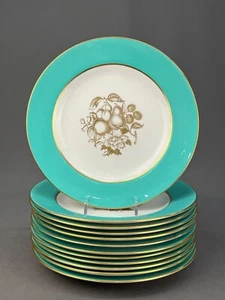 12 Vintage Spode Turquoise & Gold Fruit & Floral 9" Luncheon Plates c. 1955 - Picture 1 of 22