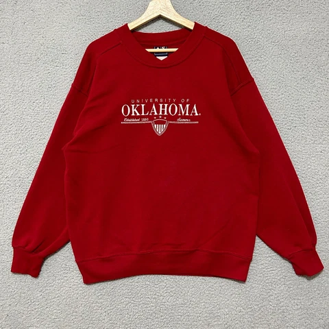 Vintage Oklahoma Sooners Sweatshirt Men's Large Red Pullover Embroidered NCAA Cover
