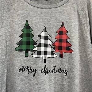 Camicia moderna tela manica lunga morbida Buon Natale alberi taglia 2XL donna - Foto 1 di 8