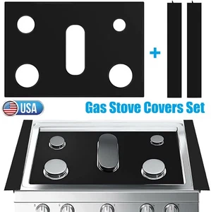 Gas Stove top Burner Covers Protector + 2 Silicone Stove Gap Covers Gap Filler - Picture 1 of 21