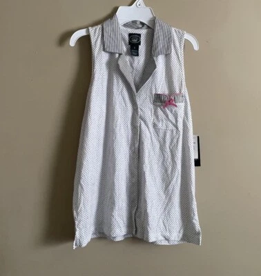 Camisa Top Pijama Laura Ashley Para Mujer Blanco y Negro Lunares Talla S - Nueva Con Etiquetas Foto 1 de 4