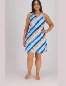 Lands' End Scoop-Neck Dresskini Swim Cover-Up Dress Bias TieDye 4 A469385 - Picture 1 of 12