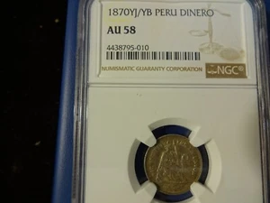 PERU 1870-YJ/YB UN Dinero AU 58 - Picture 1 of 4