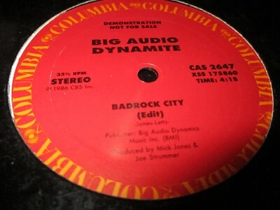 1986 BIG AUDIO DYNAMITE Bedrock City 2 Mix US Promo 12" Columbia VG THE CLASH - Image 1 of 2