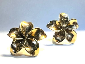 Na Hoku Ed Sultan Hawaiian Plumeria Flower 14K Gold Earrings  - Picture 1 of 8