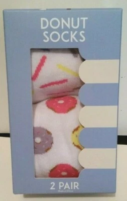 CR GIBSON BOXED LADIES DOUGHNUT DESIGN SOCKS SET/2 PAIRS DONUT & SPRINKLES  - Image 1 of 4
