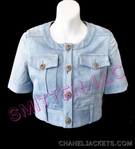 $4,465 CHANEL 11C Washed Cropped Gripoix DENIM JACKET * FR 38 / US 4 - Picture 1 of 11