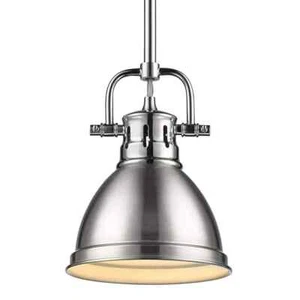 Golden Lighting Duncan 1-Light Chrome Standard Mini Pendant Metal Shade - Picture 1 of 4