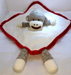 Baby Starters Sock Monkey Security Blanket Lovey Plush White Red Rattle 12"x12" - Picture 1 of 4
